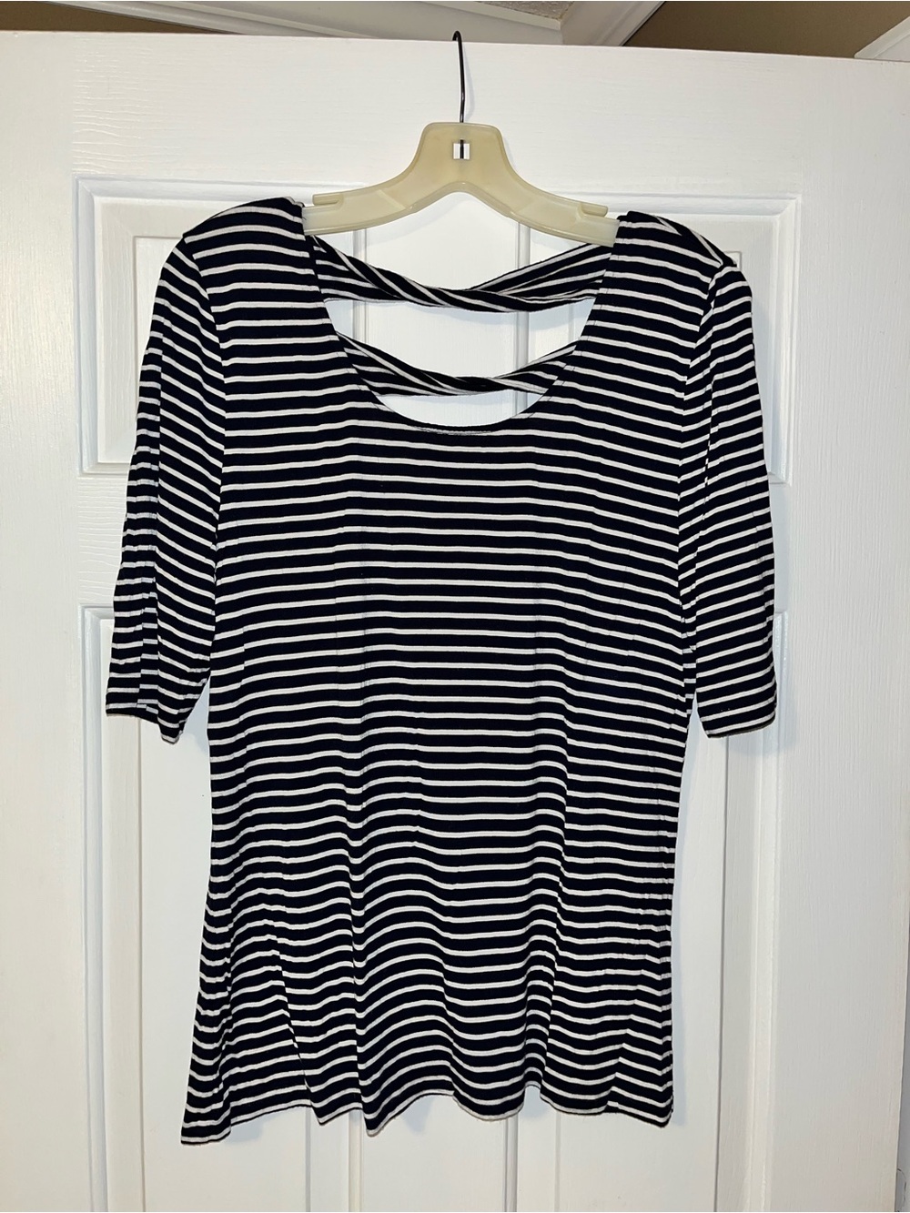 Market & Spruce Black and White Striped Cross-Back Top